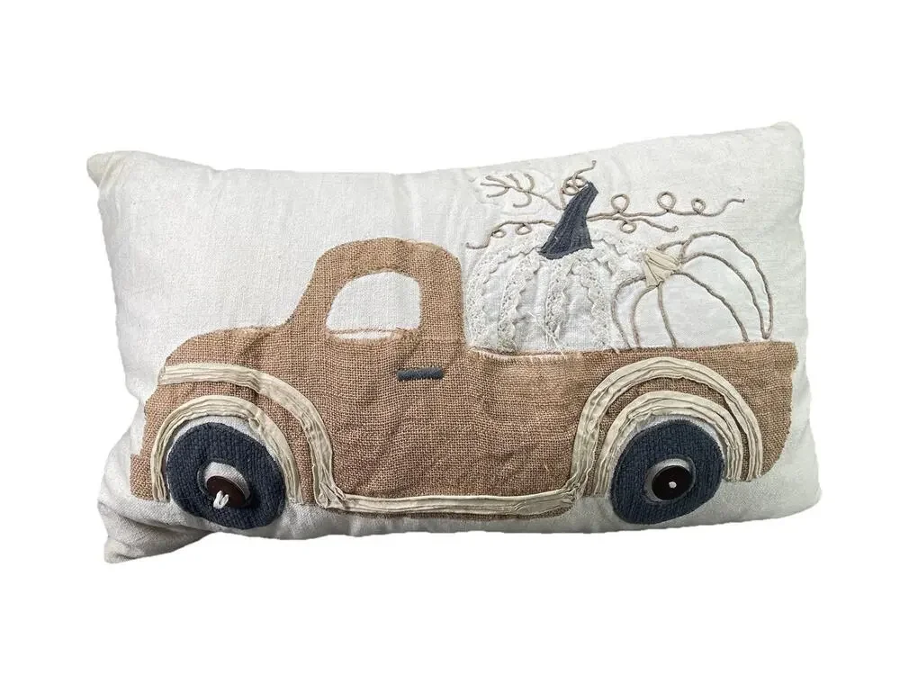 Pillow Fall Pumpkin Truck Embroidered Home Decor Pillow Zippered Thanksgiving